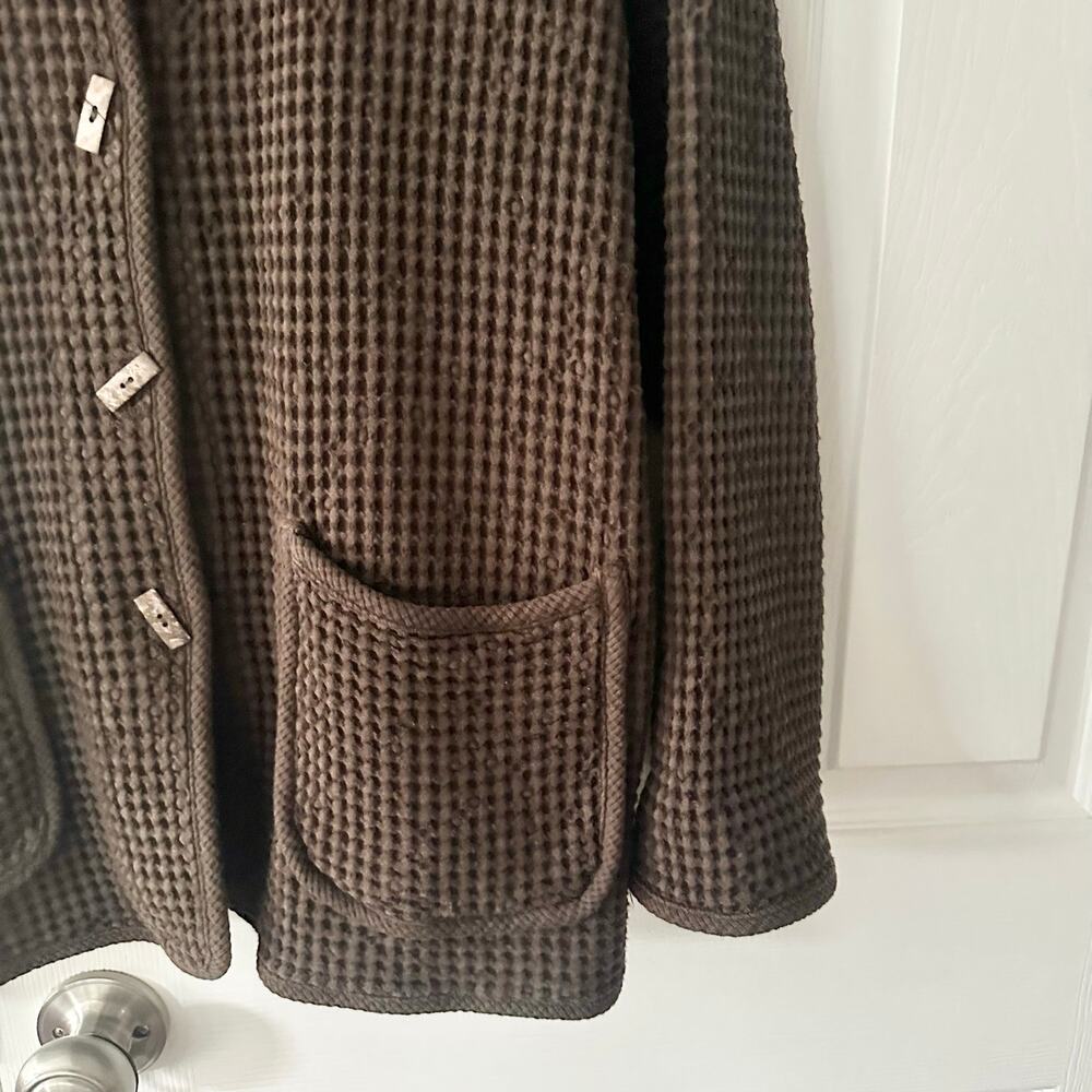 FOCUS Cotton Chocolate Brown Waffle Texture Lagenlook Wood Buttons Jacket XL - Picture 5 of 10